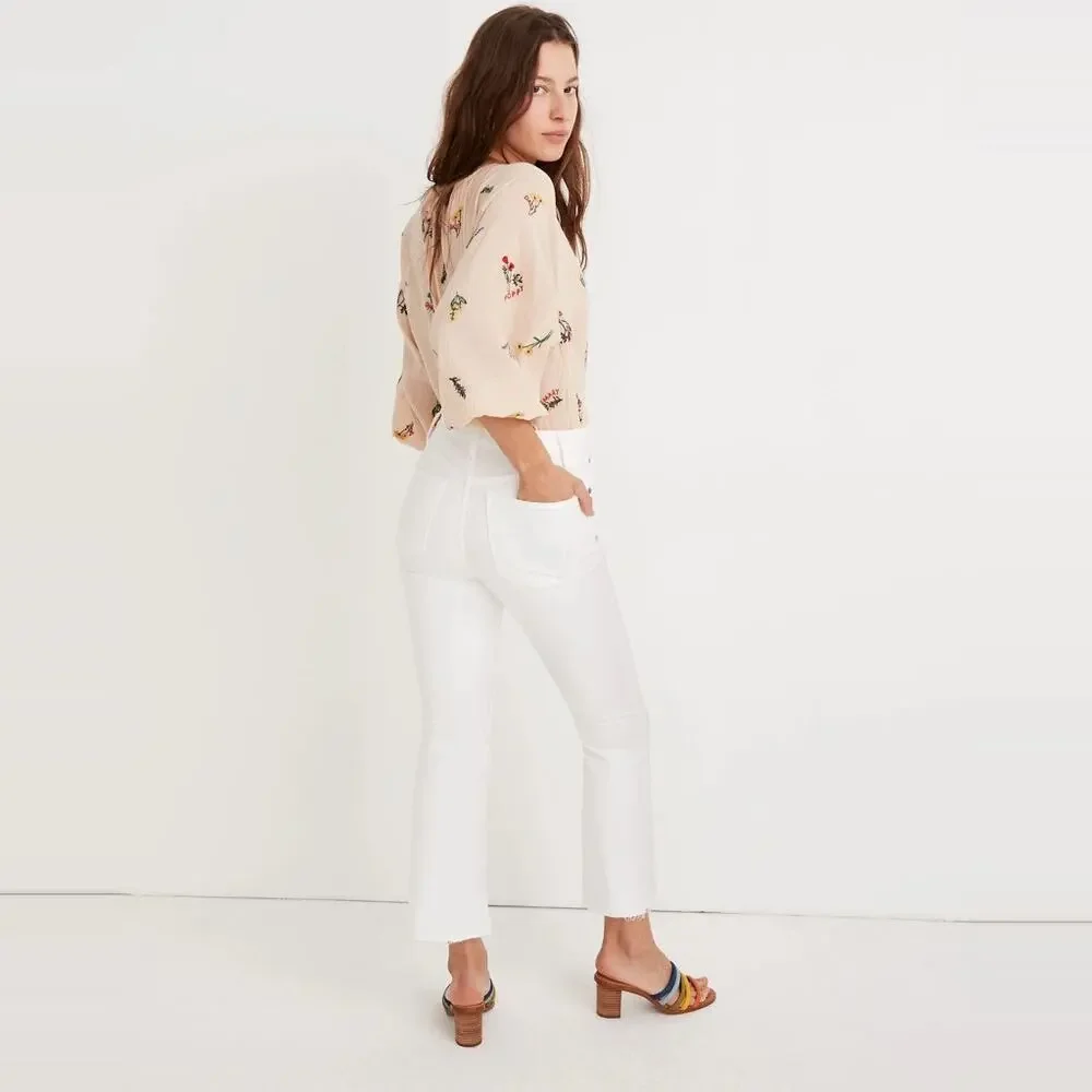 Madewell Cali Demi-Boot Jeans in Pure White w/ Raw-Hem size 28